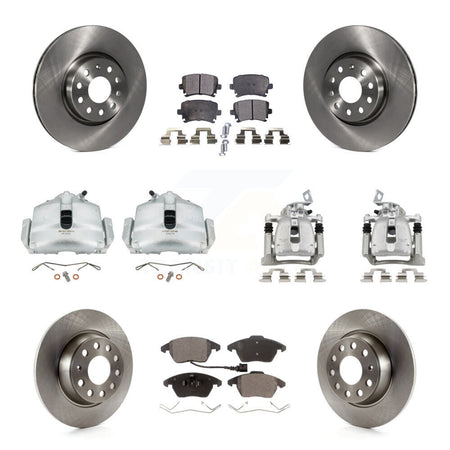 Front Rear Brake Caliper Rotor & Semi-Metallic Pad Kit (10Pc) For Volkswagen Passat 2.0L KC8-101073P