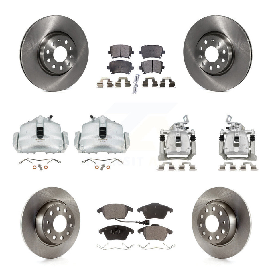 Front Rear Brake Caliper Rotor & Semi-Metallic Pad Kit (10Pc) For Volkswagen Passat 2.0L KC8-101073P
