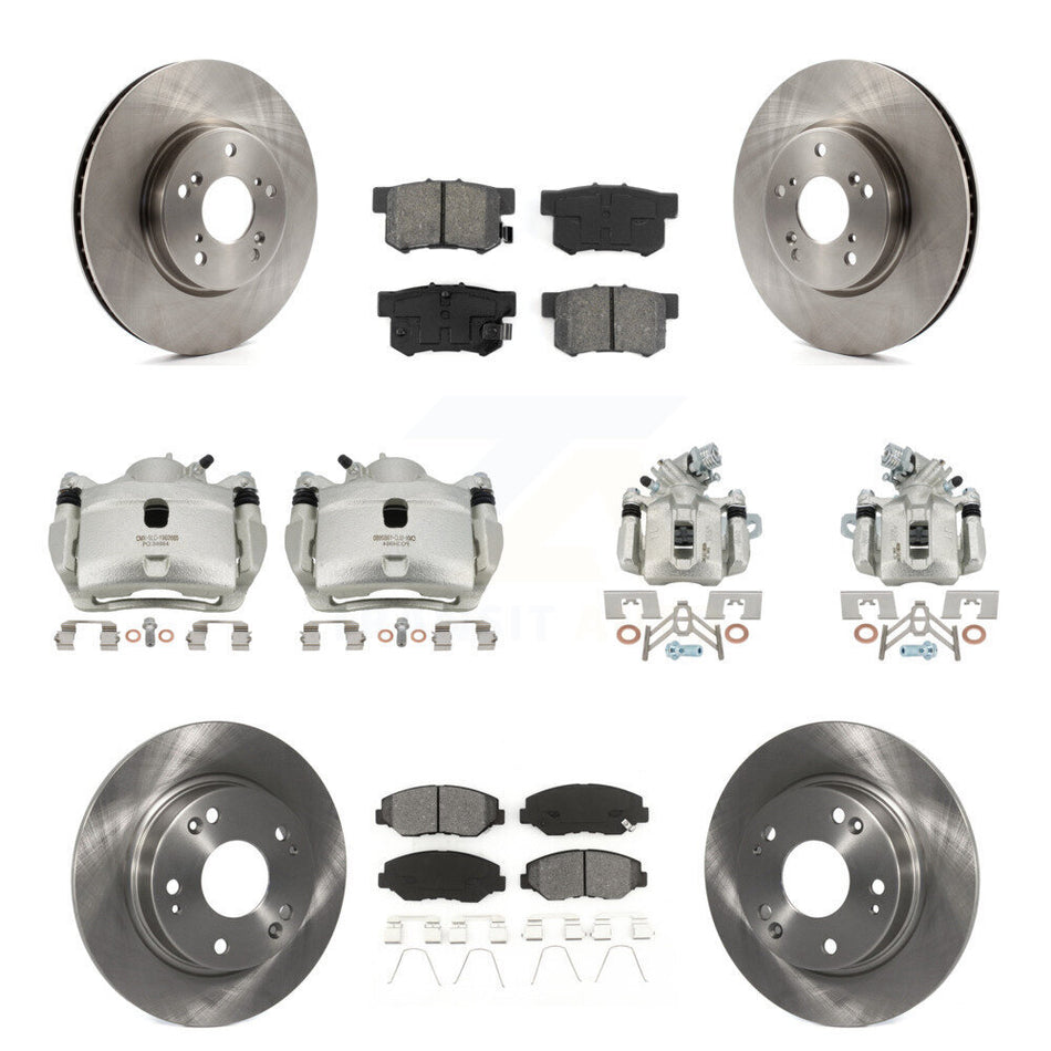 Front Rear Disc Brake Caliper Rotors And Semi-Metallic Pads Kit (10Pc) For Honda Civic KC8-101077S