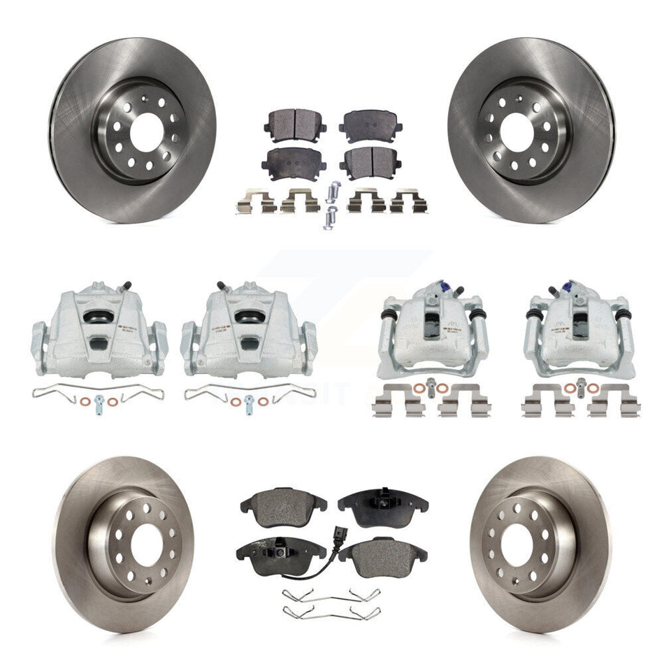 Front Rear Disc Brake Caliper Rotors And Semi-Metallic Pads Kit (10Pc) For 2009-2011 Volkswagen Tiguan KC8-101085P