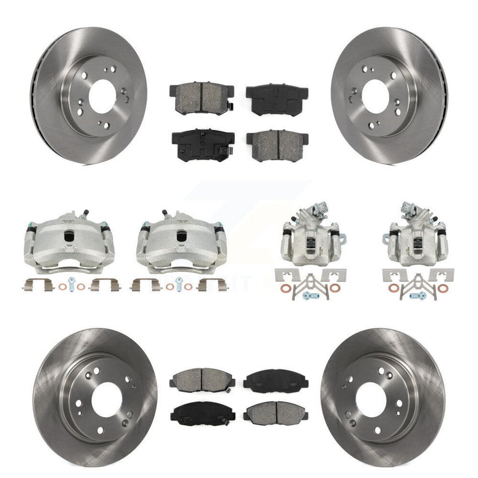 Front Rear Disc Brake Caliper Rotors And Semi-Metallic Pads Kit (10Pc) For Honda Civic KC8-101134S