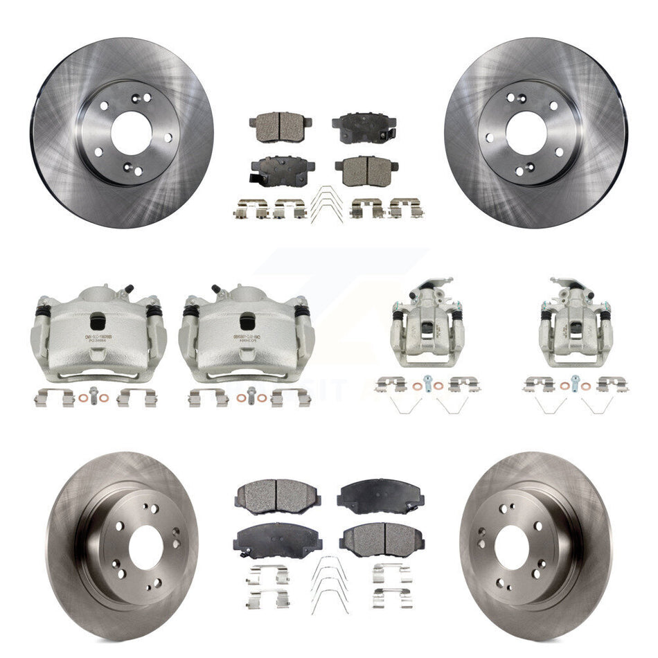 Front Rear Disc Brake Caliper Rotors And Semi-Metallic Pads Kit (10Pc) For Honda Accord KC8-101148P