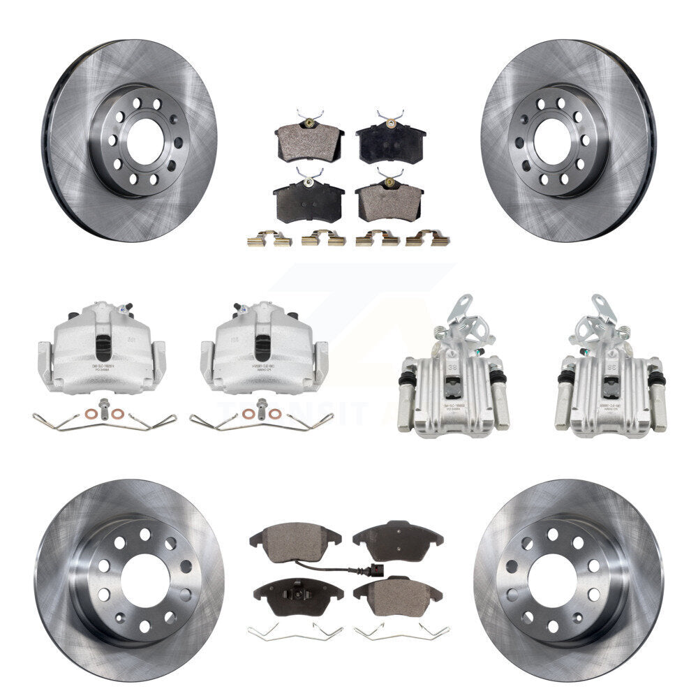 Front Rear Brake Caliper Rotors Semi-Metallic Pad Kit (10Pc) For Volkswagen Jetta Beetle KC8-101159P