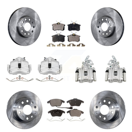 Front Rear Brake Caliper Rotors Semi-Metallic Pad Kit (10Pc) For Volkswagen Jetta Beetle KC8-101159P