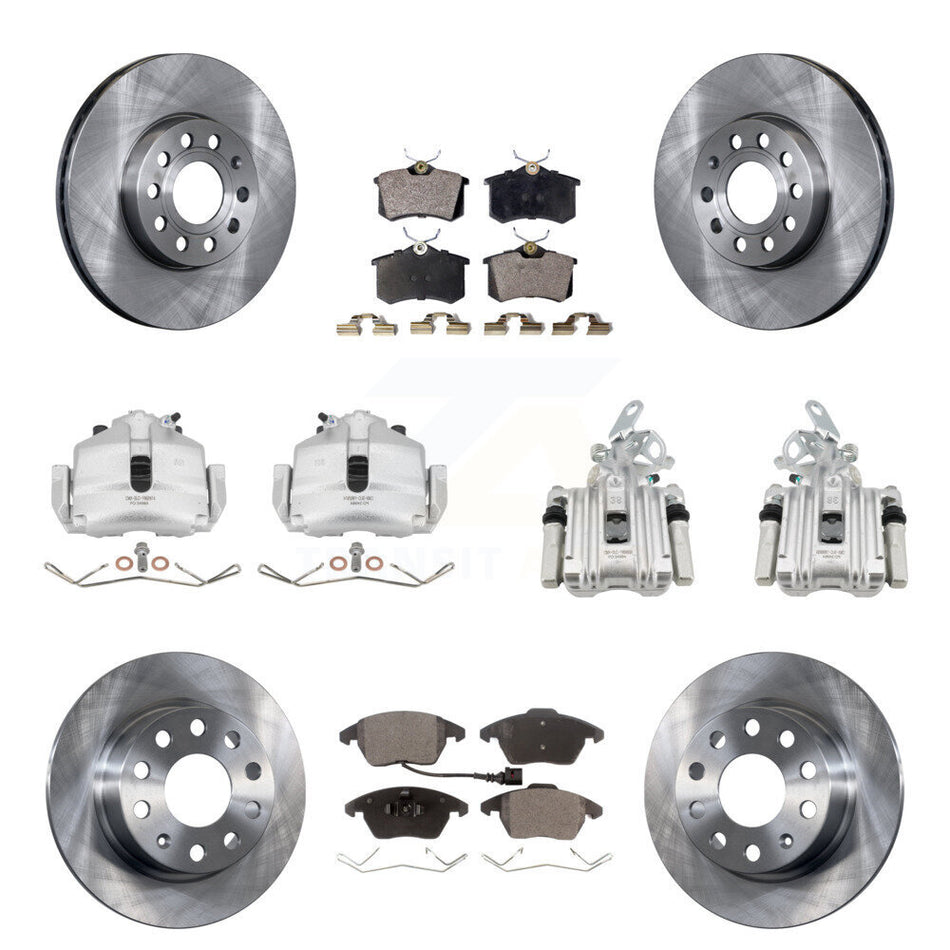 Front Rear Brake Caliper Rotors Semi-Metallic Pad Kit (10Pc) For Volkswagen Jetta Beetle KC8-101159P