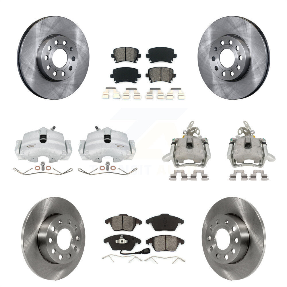 Front Rear Disc Brake Caliper Rotors And Semi-Metallic Pads Kit (10Pc) For 2006-2009 Volkswagen Rabbit KC8-101190S by Transit Auto