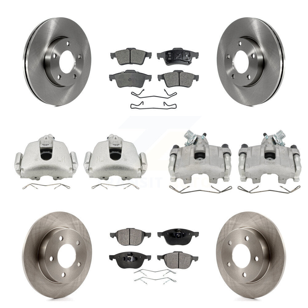 Front Rear Disc Brake Caliper Rotors And Ceramic Pads Kit (10Pc) For 2005 Mazda 3 2.0L KC8-101209T