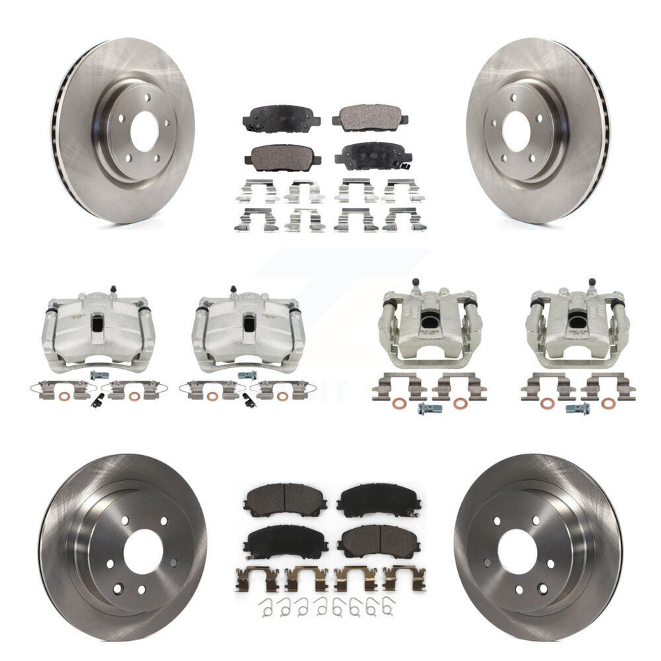 Front Rear Disc Brake Caliper Rotors And Ceramic Pads Kit (10Pc) For 2014-2015 Nissan Rogue SL With 3rd Row Seating KC8-101239T
