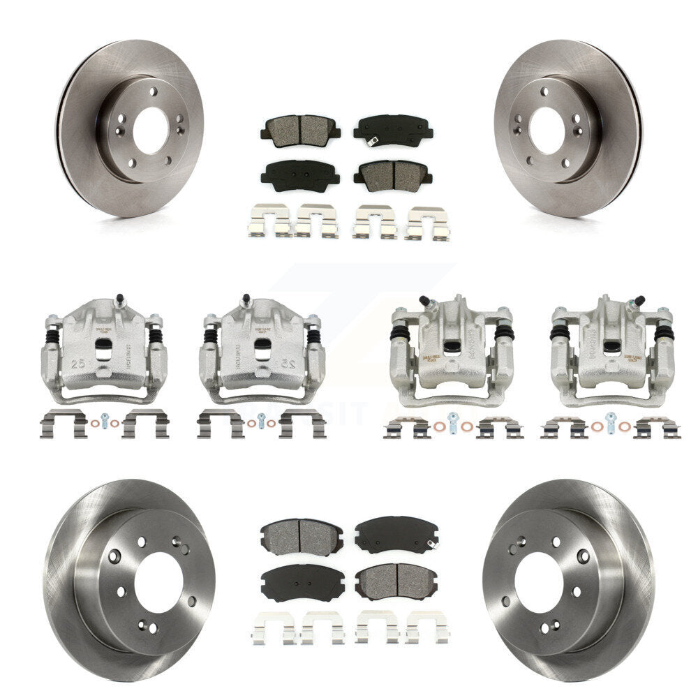 Front Rear Brake Caliper Rotors Semi-Metallic Pad Kit (10Pc) For 2010-2011 Kia Soul 1.6L KC8-101247S