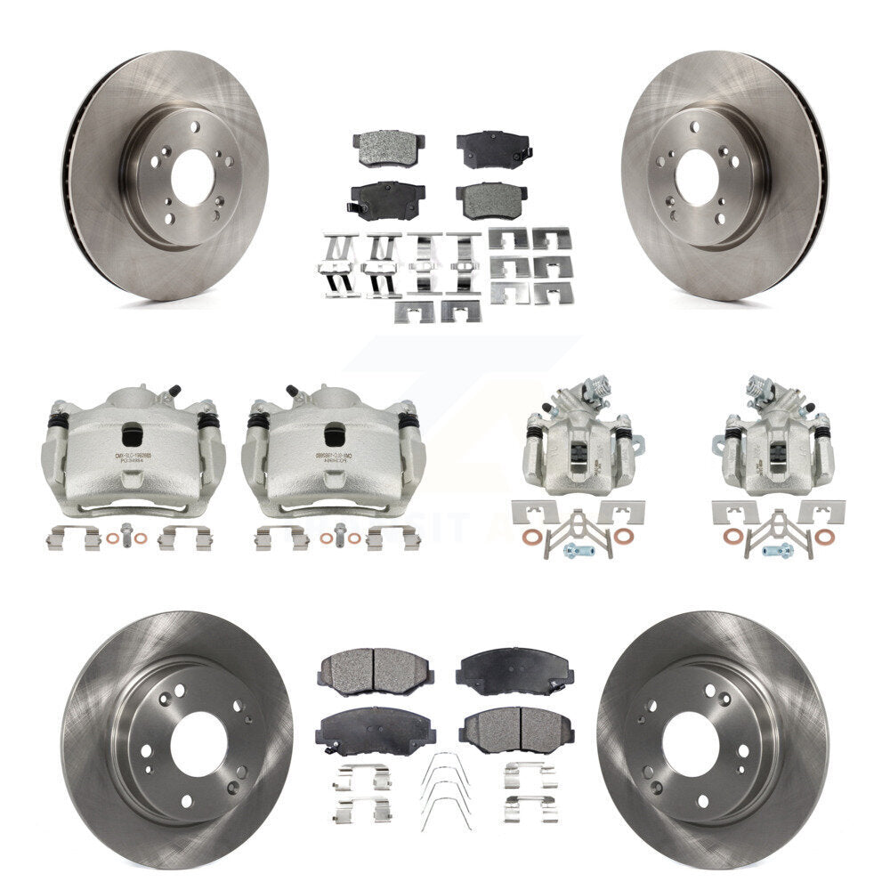 Front Rear Disc Brake Caliper Rotors And Semi-Metallic Pads Kit (10Pc) For Honda Civic KC8-101261P