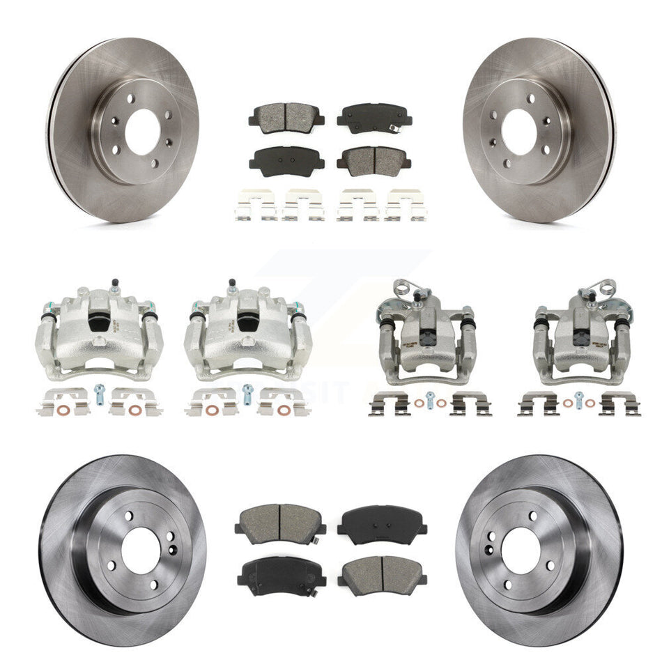Front Rear Disc Brake Caliper Rotors And Semi-Metallic Pads Kit (10Pc) For 2012-2016 Hyundai Accent KC8-101262S