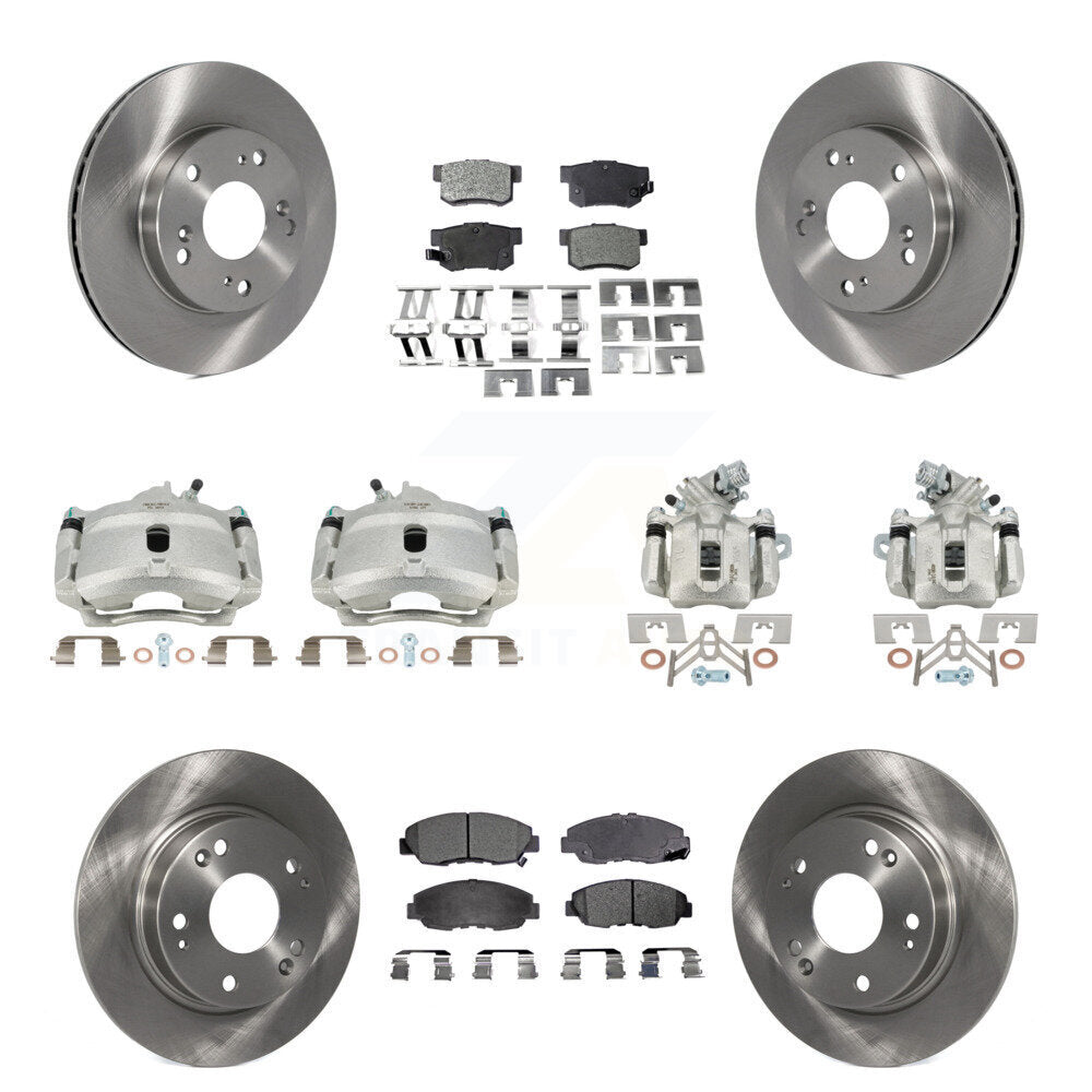 Front Rear Disc Brake Caliper Rotors And Semi-Metallic Pads Kit (10Pc) For Honda Civic KC8-101263P