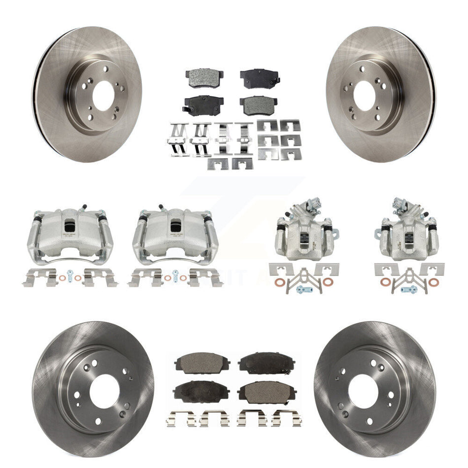 Front Rear Brake Caliper Rotor & Semi-Metallic Pad Kit (10Pc) For 07-10 Acura CSX Type-S KC8-101264P