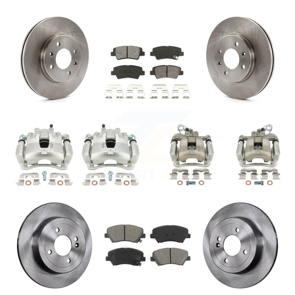 Front Rear Disc Brake Caliper Rotors And Semi-Metallic Pads Kit (10Pc) For Kia Rio KC8-101264S