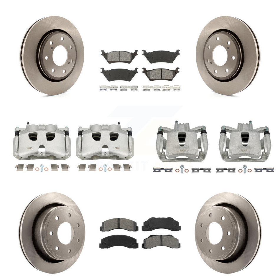 Front Rear Disc Brake Caliper Rotors And Semi-Metallic Pads Kit (10Pc) For 2012-2014 Ford F-150 With 7 Lug Wheels KC8-101269S
