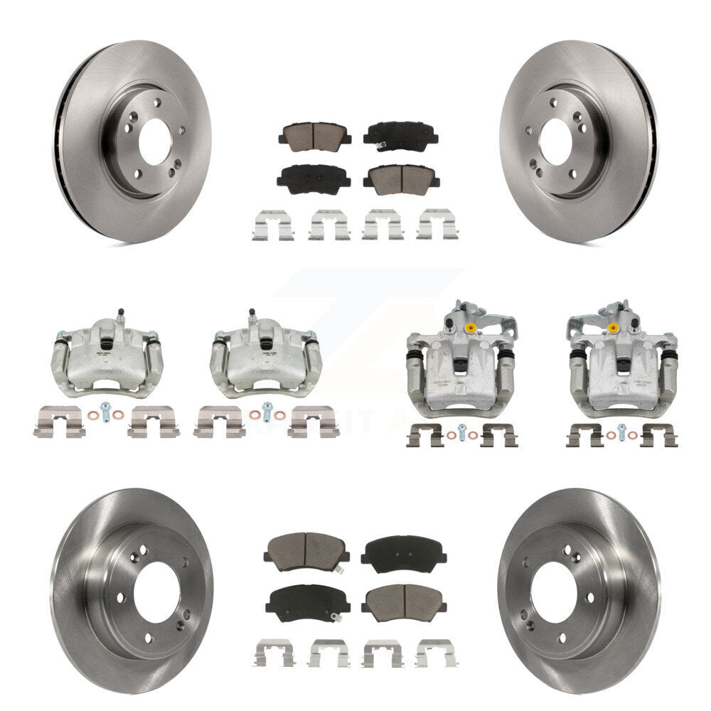 Front Rear Disc Brake Caliper Rotors And Ceramic Pad Kit (10Pc) For 2014 Kia Forte Sedan KC8-101270C