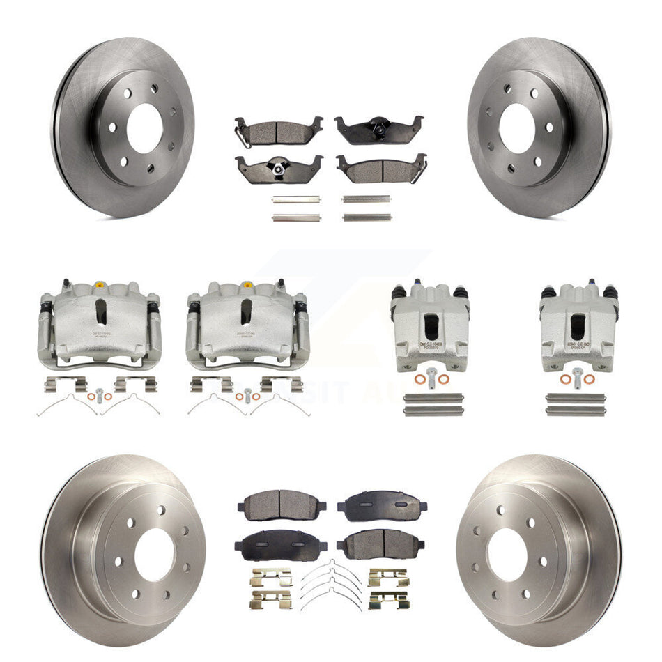 Front Rear Disc Brake Caliper Rotors And Semi-Metallic Pads Kit (10Pc) For Ford F-150 Lincoln Mark LT 4WD KC8-101270P