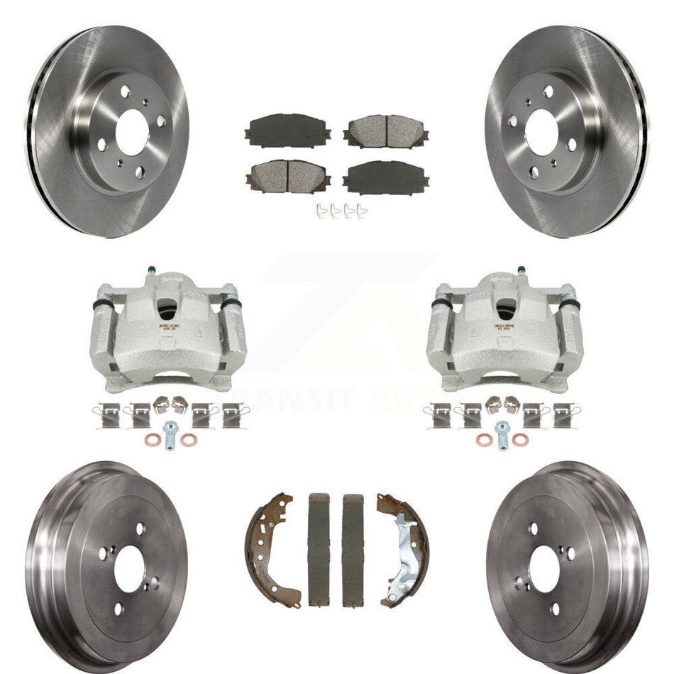 Front Rear Disc Brake Caliper Rotors Drums Semi-Metallic Pads Kit (8Pc) For Toyota Yaris KC8-101280S
