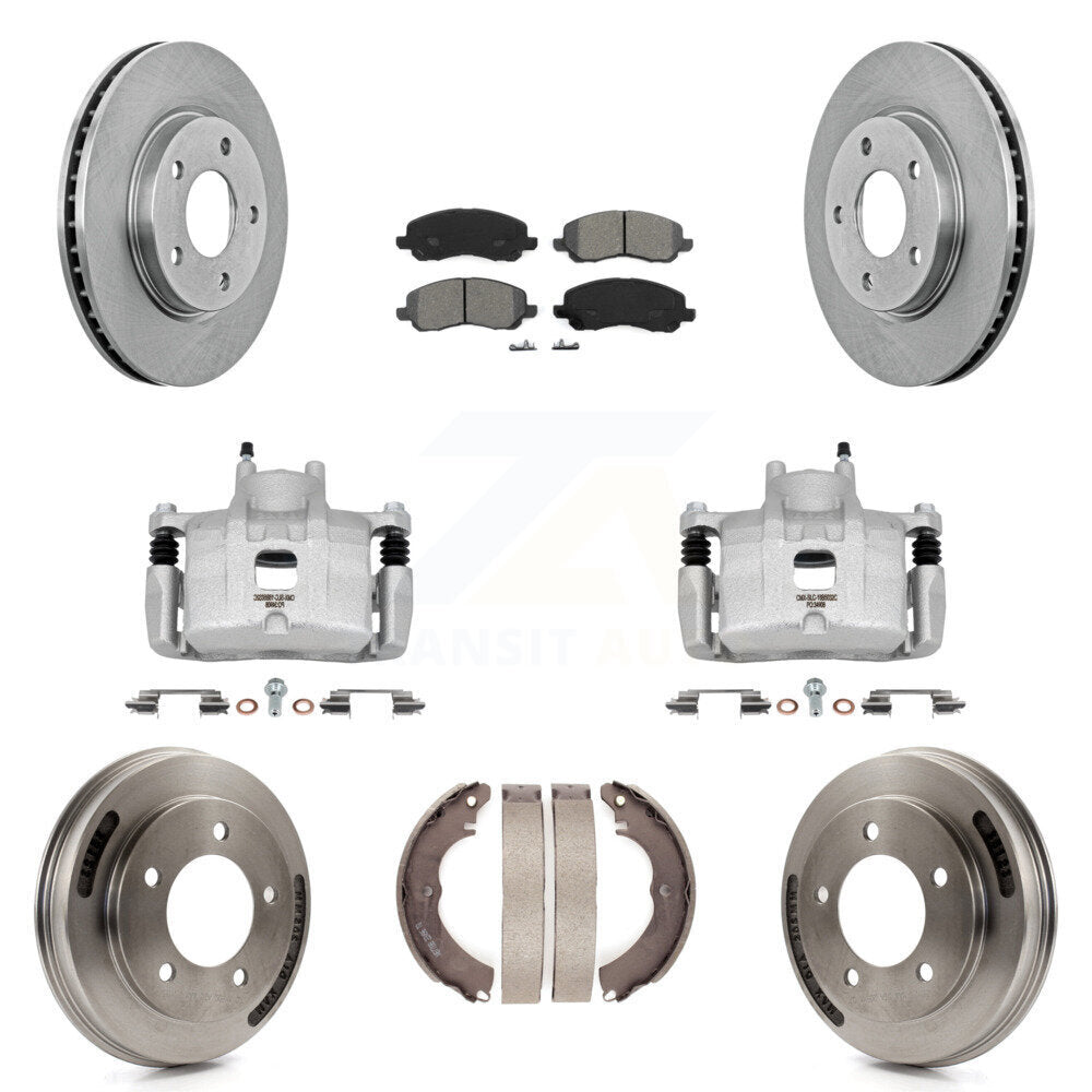 Front Rear Brake Caliper Rotors Drums Semi-Metallic Pads Kit (8Pc) For Mitsubishi Lancer KC8-101281S