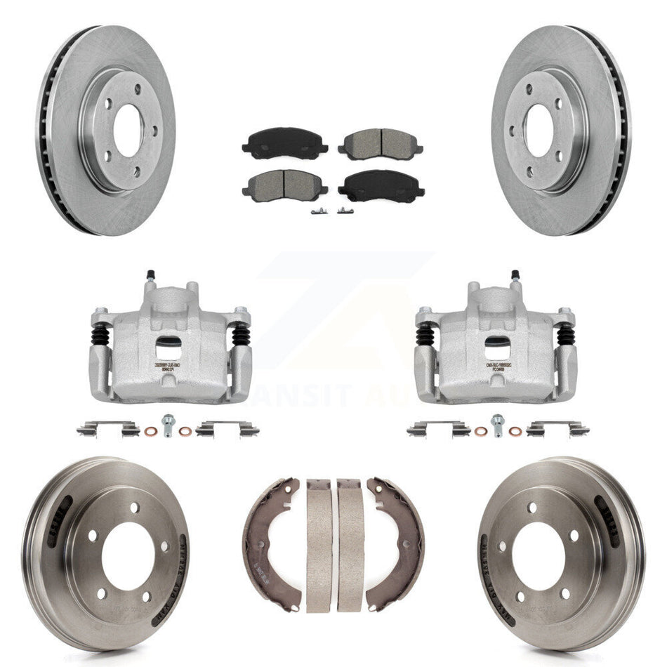 Front Rear Brake Caliper Rotors Drums Semi-Metallic Pads Kit (8Pc) For Mitsubishi Lancer KC8-101281S