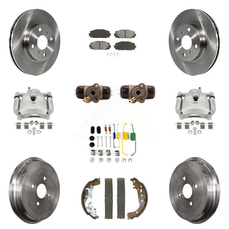 Front Rear Disc Brake Caliper Rotors Drum Semi-Metallic Pad Shoe Cylinder Kit (11Pc) For KC8-101282S