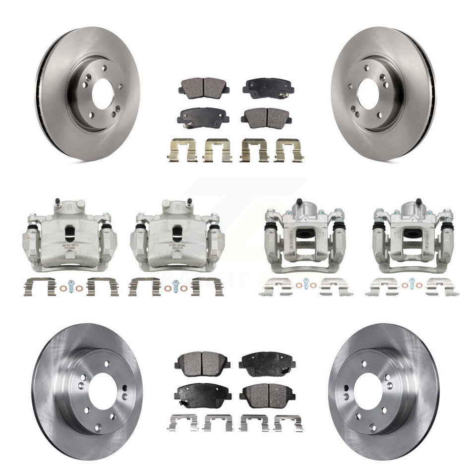 Front Rear Brake Caliper Rotor Semi-Metallic Pad Kit (10Pc) For 2014 Hyundai Sonata 2.0L KC8-101285P