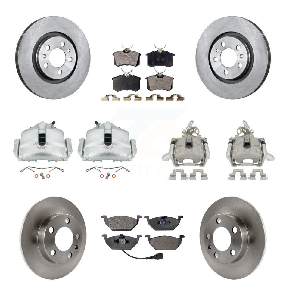 Front Rear Disc Brake Caliper Rotors And Ceramic Pads Kit (10Pc) For 2006 Volkswagen Jetta 2.0L With 280mm Diameter Rotor 7th 8th Digit Of VIN Is "9M" Or "1J" KC8-101295T