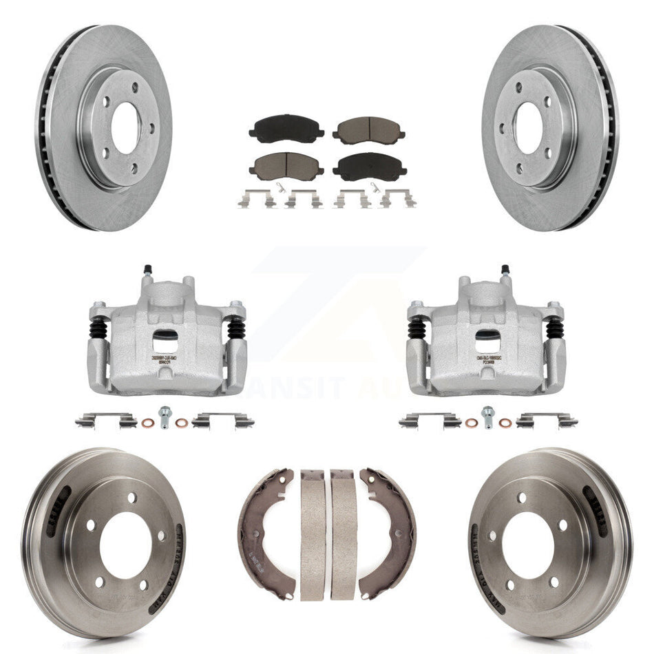 Front Rear Disc Brake Caliper Rotors Drums Ceramic Pads Kit (8Pc) For Mitsubishi Lancer KC8-101296C