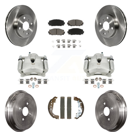 Front Rear Disc Brake Caliper Rotors Drums Ceramic Pads Kit (8Pc) For Toyota Yaris KC8-101297C