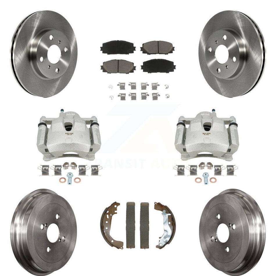 Front Rear Disc Brake Caliper Rotors Drums Ceramic Pads Kit (8Pc) For Toyota Yaris KC8-101297C