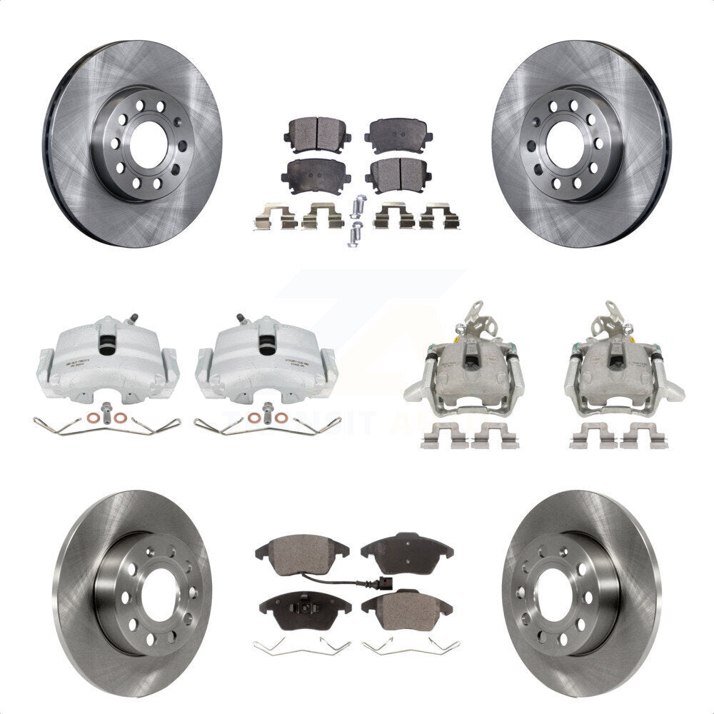 Front Rear Disc Brake Caliper Rotors And Ceramic Pads Kit (10Pc) For 2006-2009 Volkswagen Rabbit KC8-101297T by Transit Auto