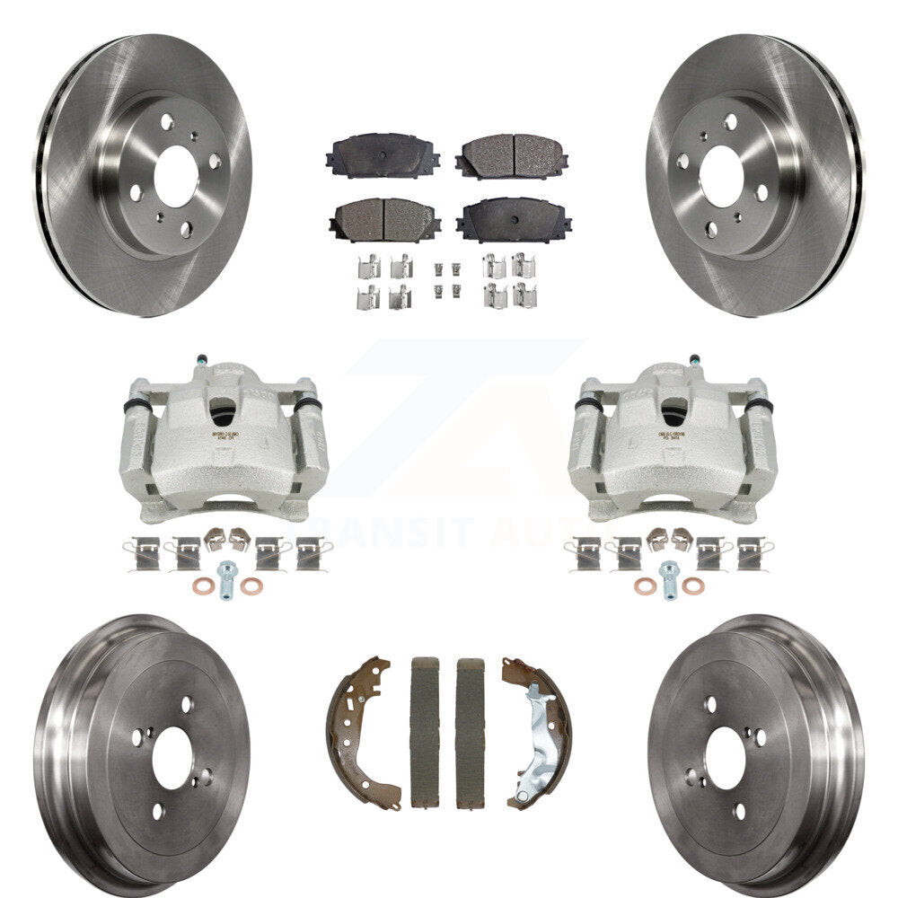Front Rear Disc Brake Caliper Rotors Drums Semi-Metallic Pads Kit (8Pc) For Toyota Yaris KC8-101312P