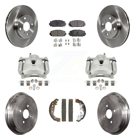 Front Rear Disc Brake Caliper Rotors Drums Semi-Metallic Pads Kit (8Pc) For Toyota Yaris KC8-101312P