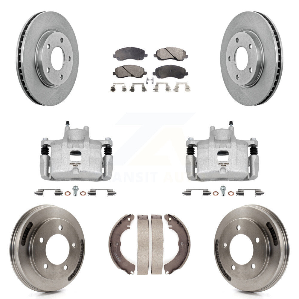 Front Rear Disc Brake Caliper Rotors Drums Ceramic Pads Kit (8Pc) For Mitsubishi Lancer KC8-101319T
