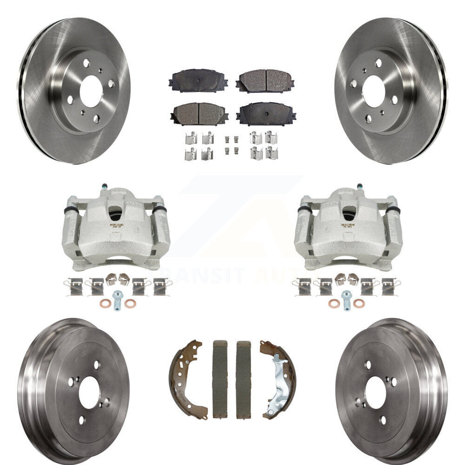 Front Rear Disc Brake Caliper Rotors Drums Ceramic Pads Kit (8Pc) For Toyota Yaris KC8-101320T