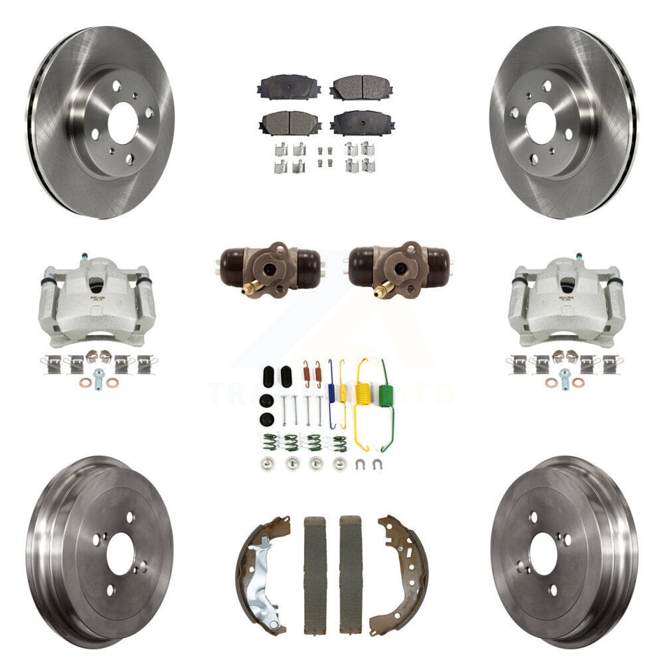 Front Rear Brake Caliper Rotors Drum Ceramic Pad Shoe Cylinder & Hardware Kit (11Pc) For KC8-101321T
