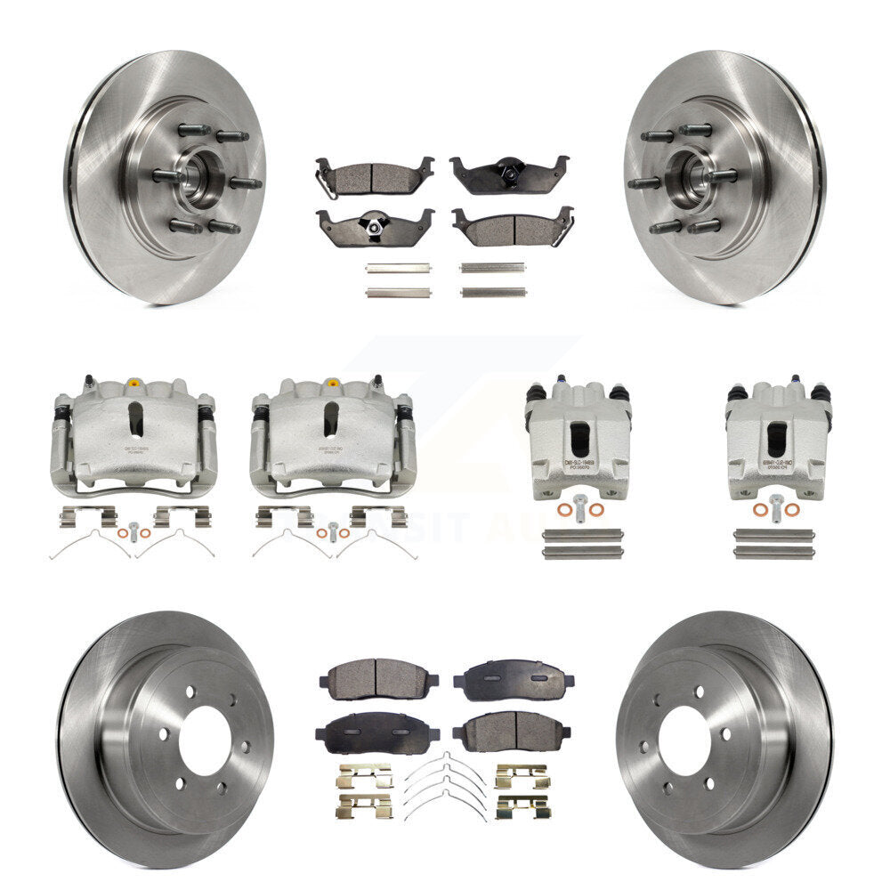 Front Rear Brake Caliper Rotor Ceramic Pad Kit (10Pc) For Ford F-150 Lincoln Mark LT RWD KC8-101334T