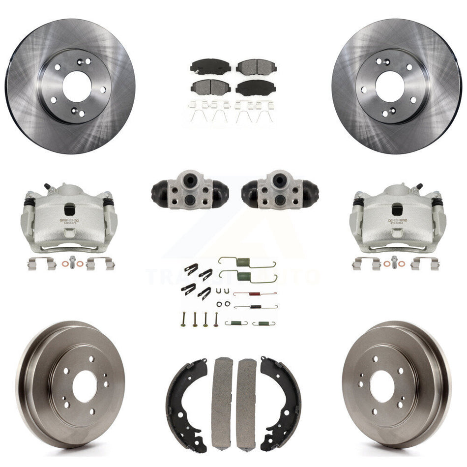 Front Rear Brake Caliper Rotor Drum Semi-Metallic Pad Shoe Cylinder Hardware Kit (11Pc) For KC8-1013