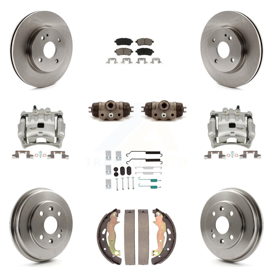 Front Rear Brake Caliper Rotors Drum Ceramic Pad Shoe Cylinder & Hardware Kit (11Pc) For KC8-101359C