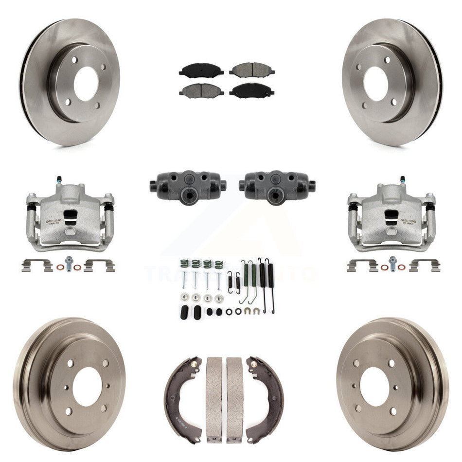 Front Rear Brake Caliper Rotor Drum Semi-Metallic Pad Shoe Cylinder Hardware Kit (11Pc) For KC8-1013