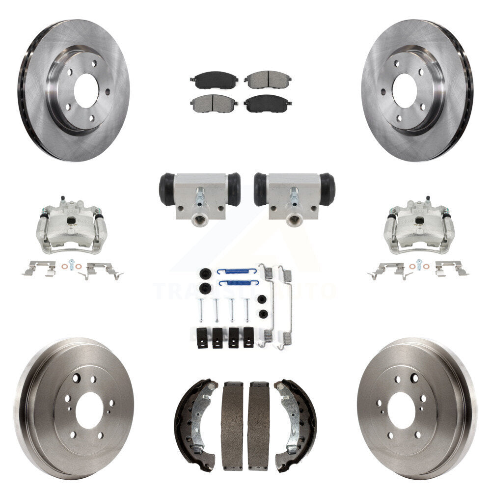 Front Rear Brake Caliper Rotor Drum Semi-Metallic Pad Shoe Cylinder Hardware Kit (11Pc) For KC8-1013