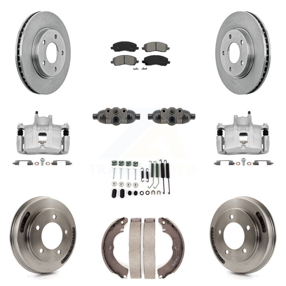 Front Rear Brake Caliper Rotor Drum Semi-Metallic Pad Shoe Cylinder Hardware Kit (11Pc) For KC8-1013