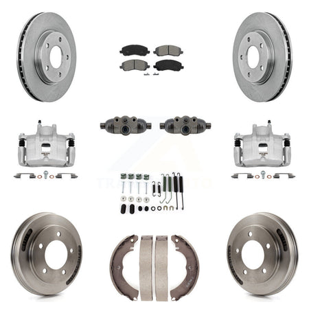Front Rear Brake Caliper Rotor Drum Semi-Metallic Pad Shoe Cylinder Hardware Kit (11Pc) For KC8-1013