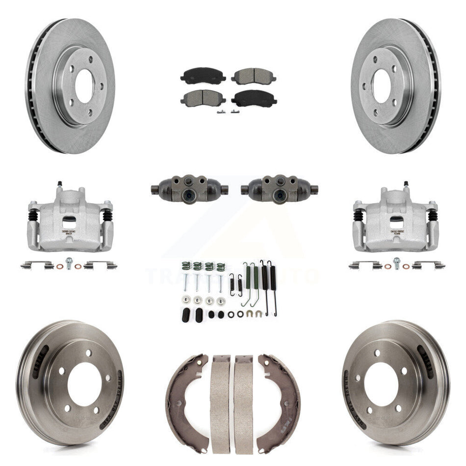 Front Rear Brake Caliper Rotor Drum Semi-Metallic Pad Shoe Cylinder Hardware Kit (11Pc) For KC8-1013