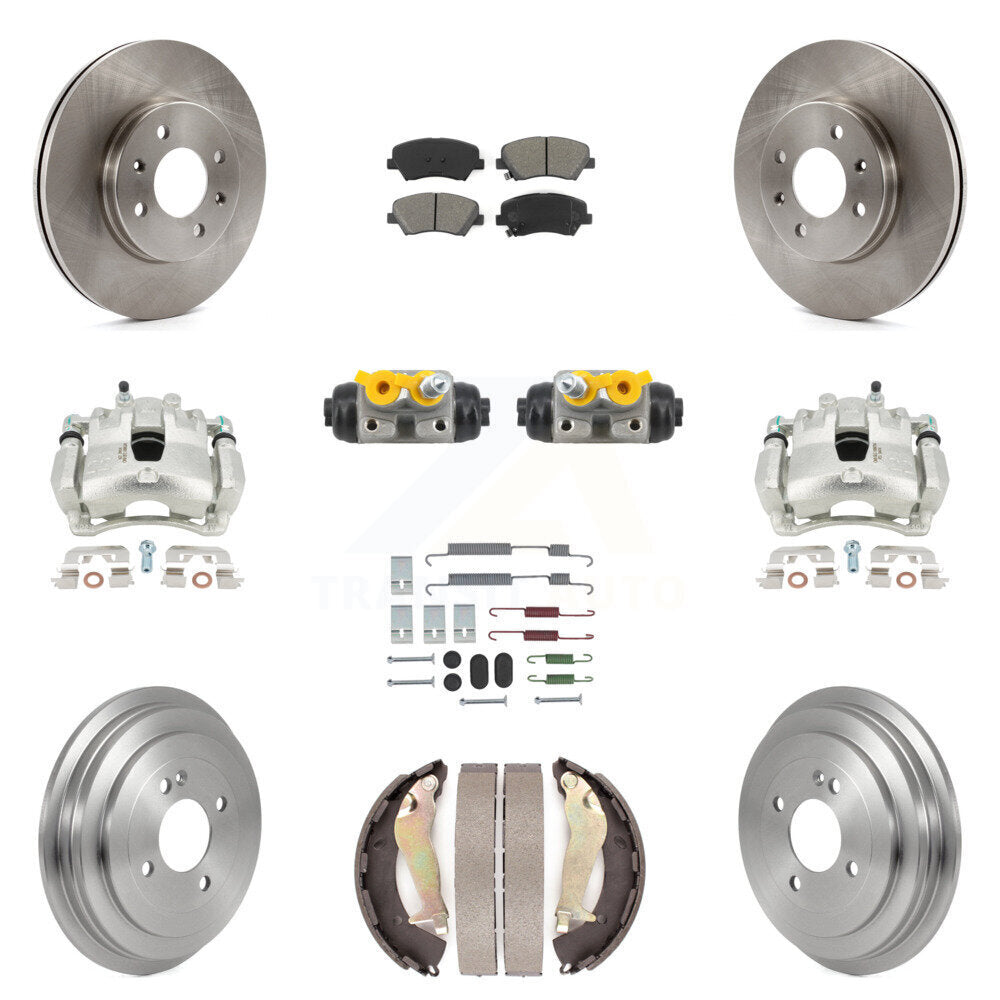 Front Rear Brake Caliper Rotor Drum Semi-Metallic Pad Shoe Cylinder Hardware Kit (11Pc) For KC8-1013