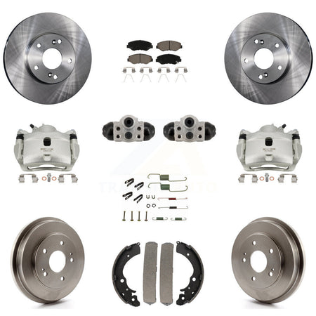 Front Rear Brake Caliper Rotors Drum Ceramic Pad Shoe Cylinder & Hardware Kit (11Pc) For KC8-101364C