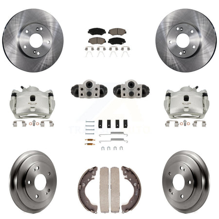 Front Rear Brake Caliper Rotors Drum Ceramic Pad Shoe Cylinder & Hardware Kit (11Pc) For KC8-101365C