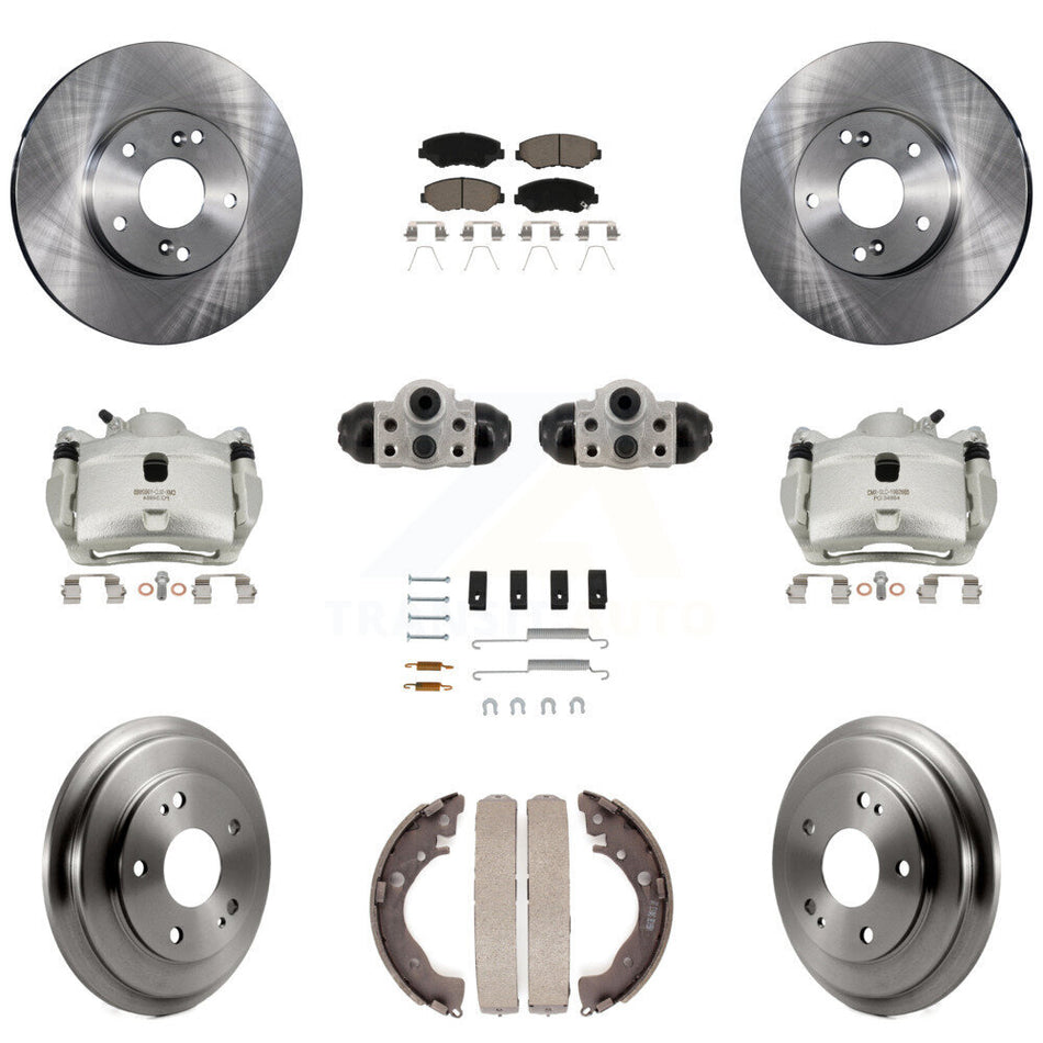 Front Rear Brake Caliper Rotors Drum Ceramic Pad Shoe Cylinder & Hardware Kit (11Pc) For KC8-101365C
