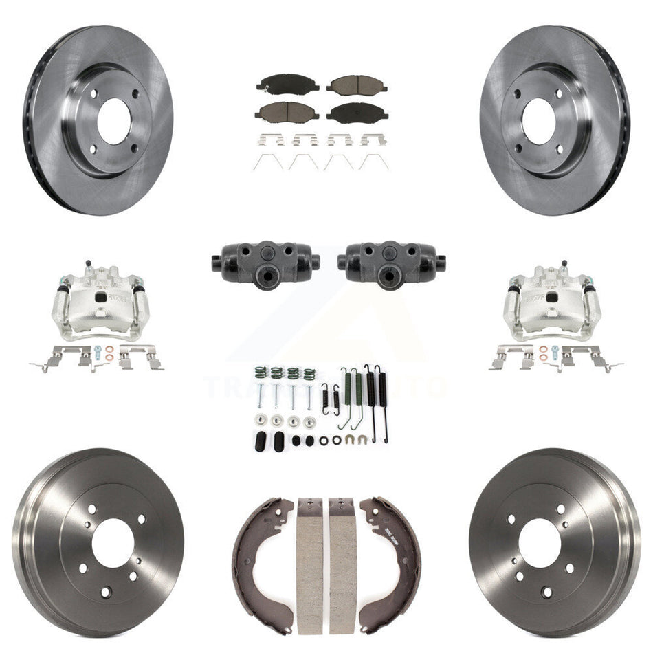 Front Rear Brake Caliper Rotors Drum Ceramic Pad Shoe Cylinder & Hardware Kit (11Pc) For KC8-101366C