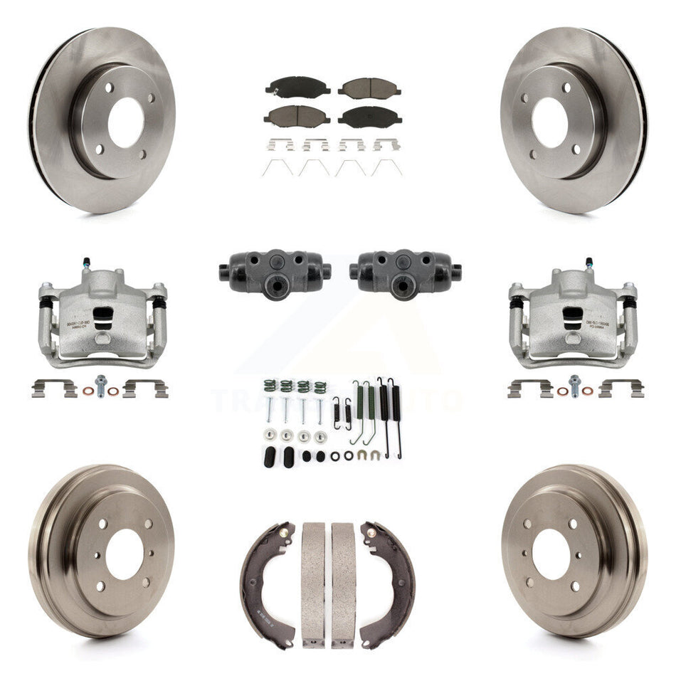Front Rear Brake Caliper Rotors Drum Ceramic Pad Shoe Cylinder & Hardware Kit (11Pc) For KC8-101367C